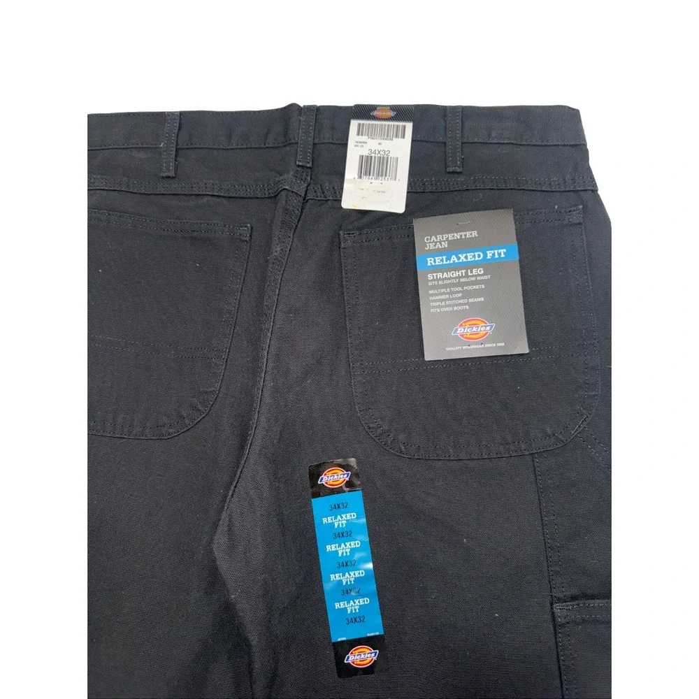 NWT Dickies Carpenter Jeans Mens 34x32 Relaxed Fit Straight Leg Work Black